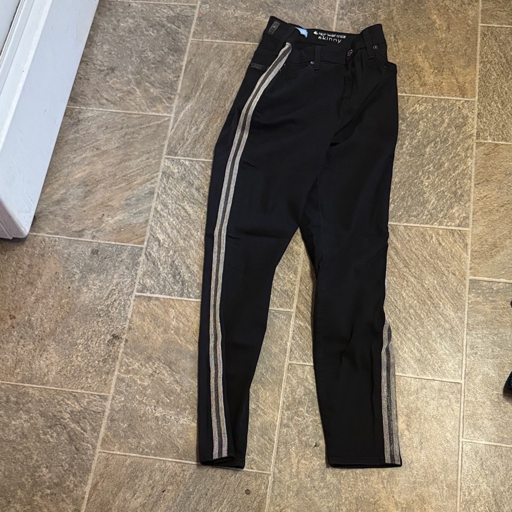 7 For All Mankind Black Skinny Jeans with Silver Stripe